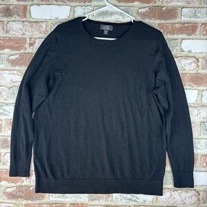 Lord & Taylor Sweater Women 2XL Black Merino Wool Minimalist Pullover Soft Basic